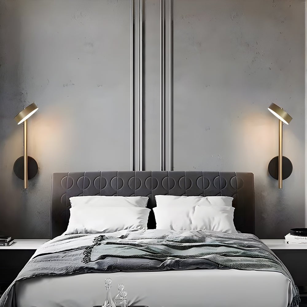 Adjustable Round LED Wall Sconce — Aluminum, Black + Gold, 12W 3000K, 150°/350° Swivel, Hardwired