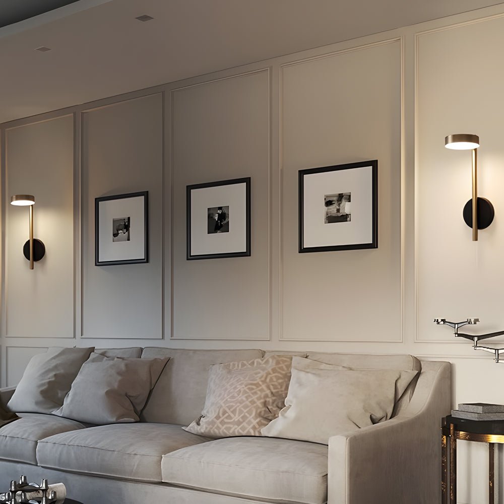 Adjustable Round LED Wall Sconce — Aluminum, Black + Gold, 12W 3000K, 150°/350° Swivel, Hardwired