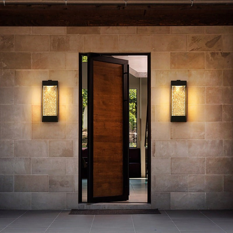Rectangular Bubble Crystal Outdoor Wall Sconce — Black Die-Cast Aluminum, COB, Waterproof