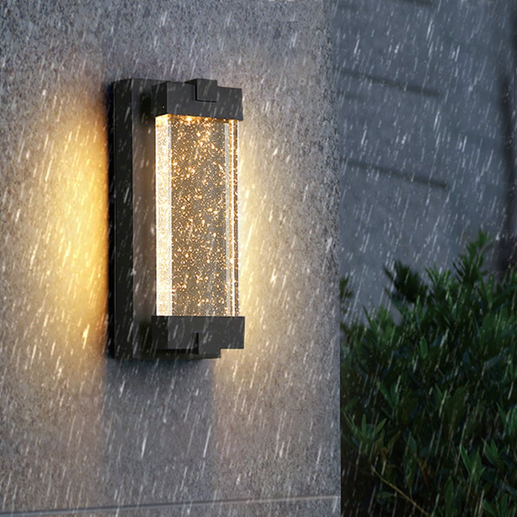 Rectangular Bubble Crystal Outdoor Wall Sconce — Black Die-Cast Aluminum, COB, Waterproof