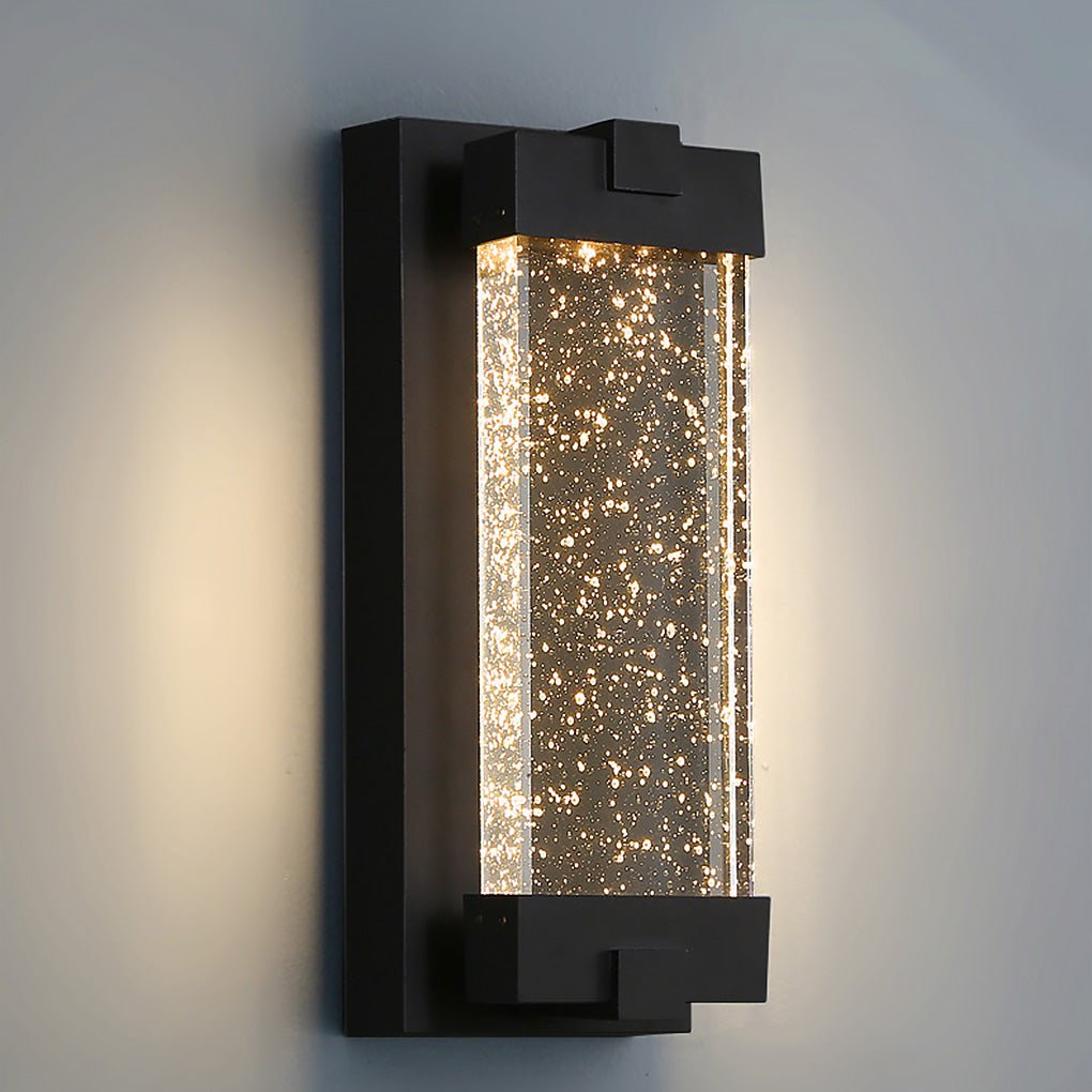 Rectangular Bubble Crystal Outdoor Wall Sconce — Black Die-Cast Aluminum, COB, Waterproof