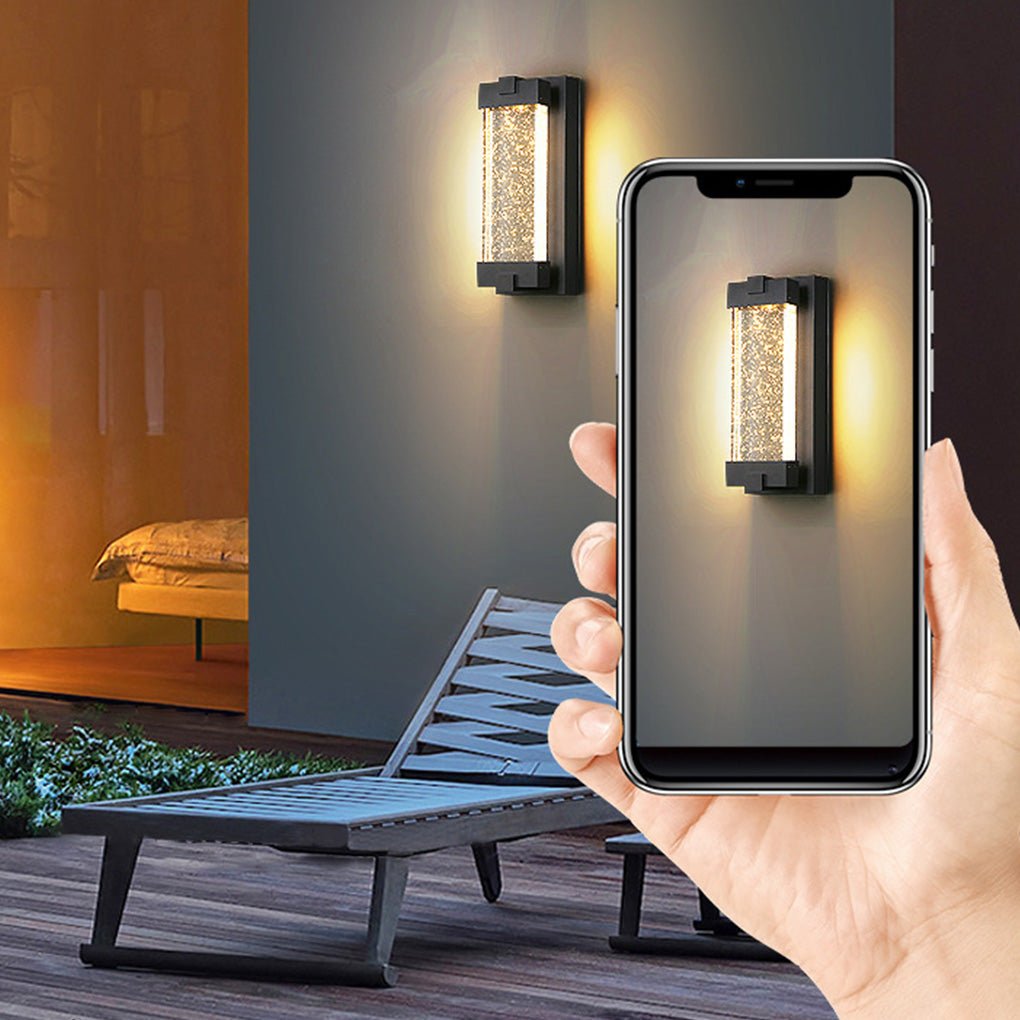 Rectangular Bubble Crystal Outdoor Wall Sconce — Black Die-Cast Aluminum, COB, Waterproof