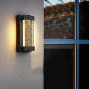 Rectangular Bubble Crystal Outdoor Wall Sconce — Black Die-Cast Aluminum, COB, Waterproof