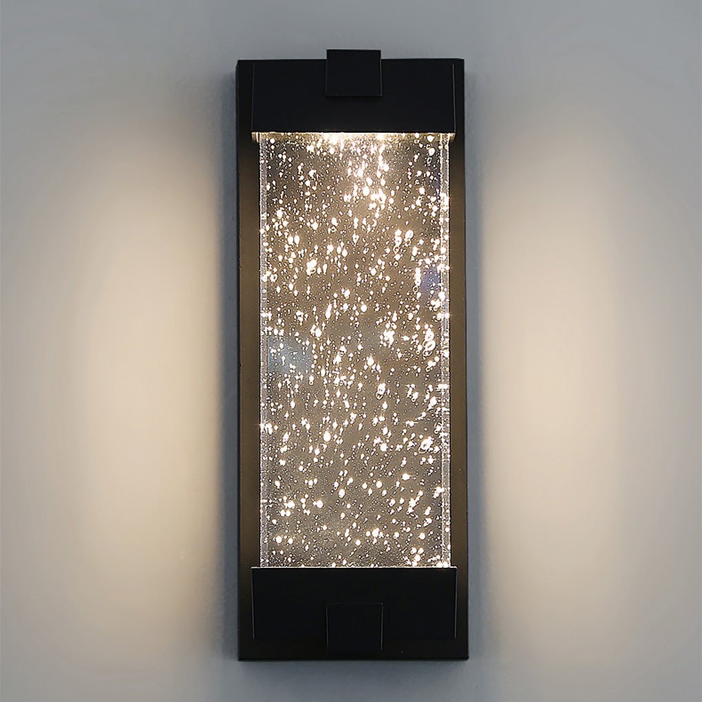 Rectangular Bubble Crystal Outdoor Wall Sconce — Black Die-Cast Aluminum, COB, Waterproof