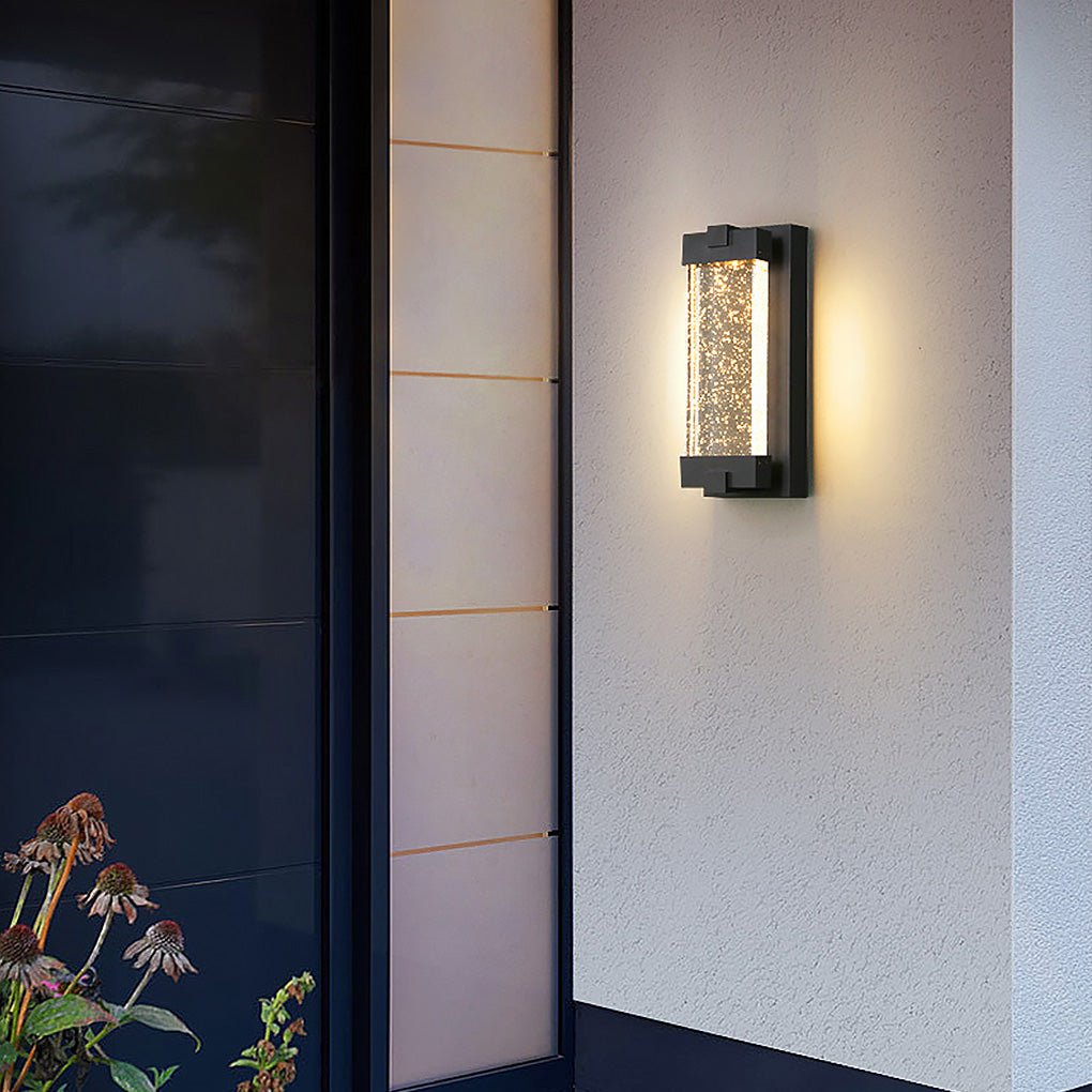 Rectangular Bubble Crystal Outdoor Wall Sconce — Black Die-Cast Aluminum, COB, Waterproof
