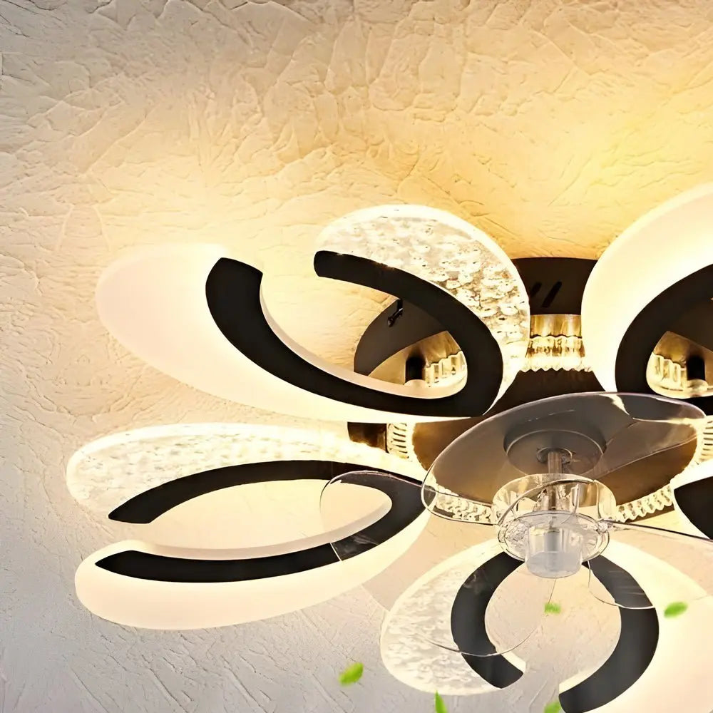 Modern Ceiling Fan Light with Simple Flower Design, Mute Timing, and Stepless Dimming Luxe