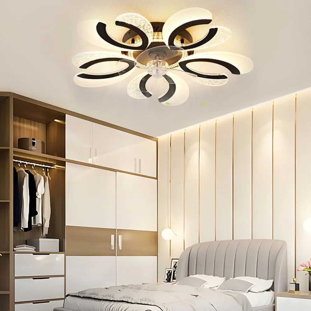 Modern Ceiling Fan Light with Simple Flower Design, Mute Timing, and Stepless Dimming Luxe