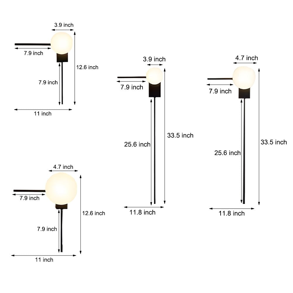 Glass Ball Linear Wall Sconce — Iron and Glass, Modern Minimalist, Hardwired, 3000K Warm White