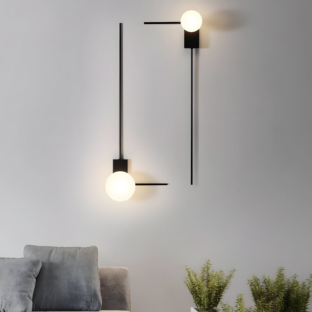 Glass Ball Linear Wall Sconce — Iron and Glass, Modern Minimalist, Hardwired, 3000K Warm White