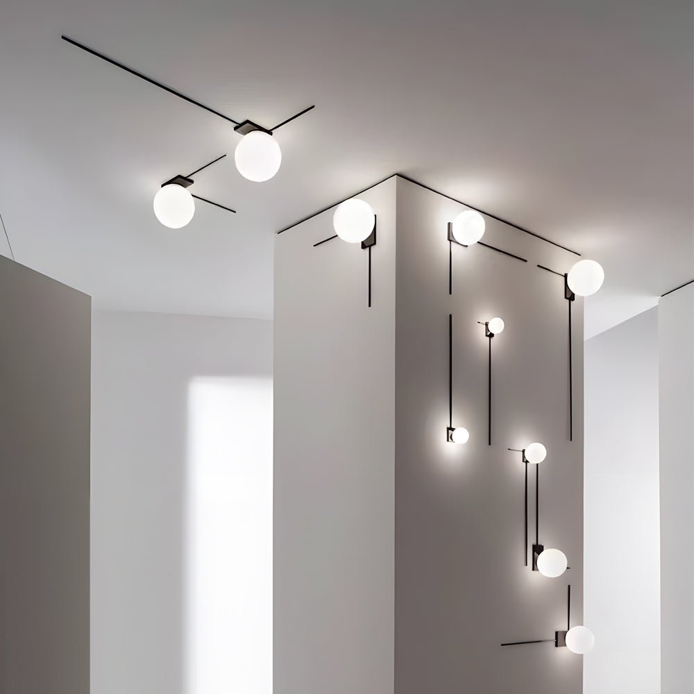 Glass Ball Linear Wall Sconce — Iron and Glass, Modern Minimalist, Hardwired, 3000K Warm White