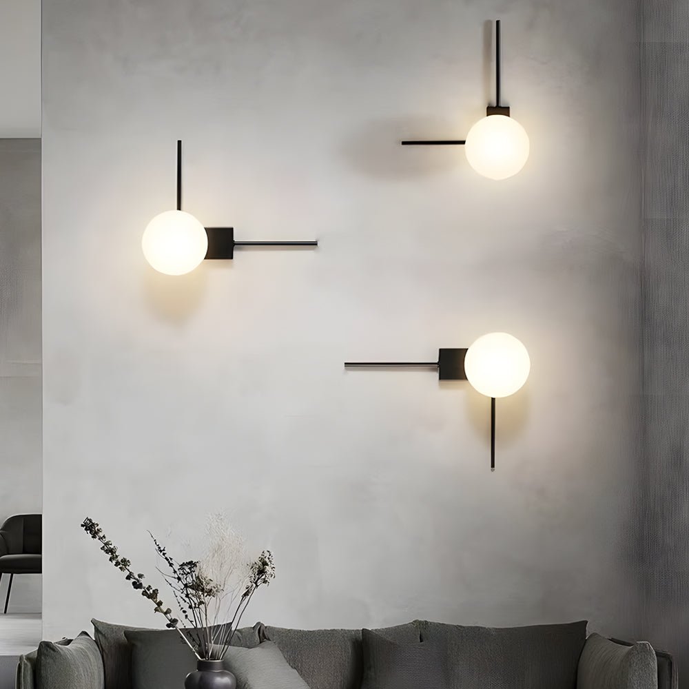 Glass Ball Linear Wall Sconce — Iron and Glass, Modern Minimalist, Hardwired, 3000K Warm White