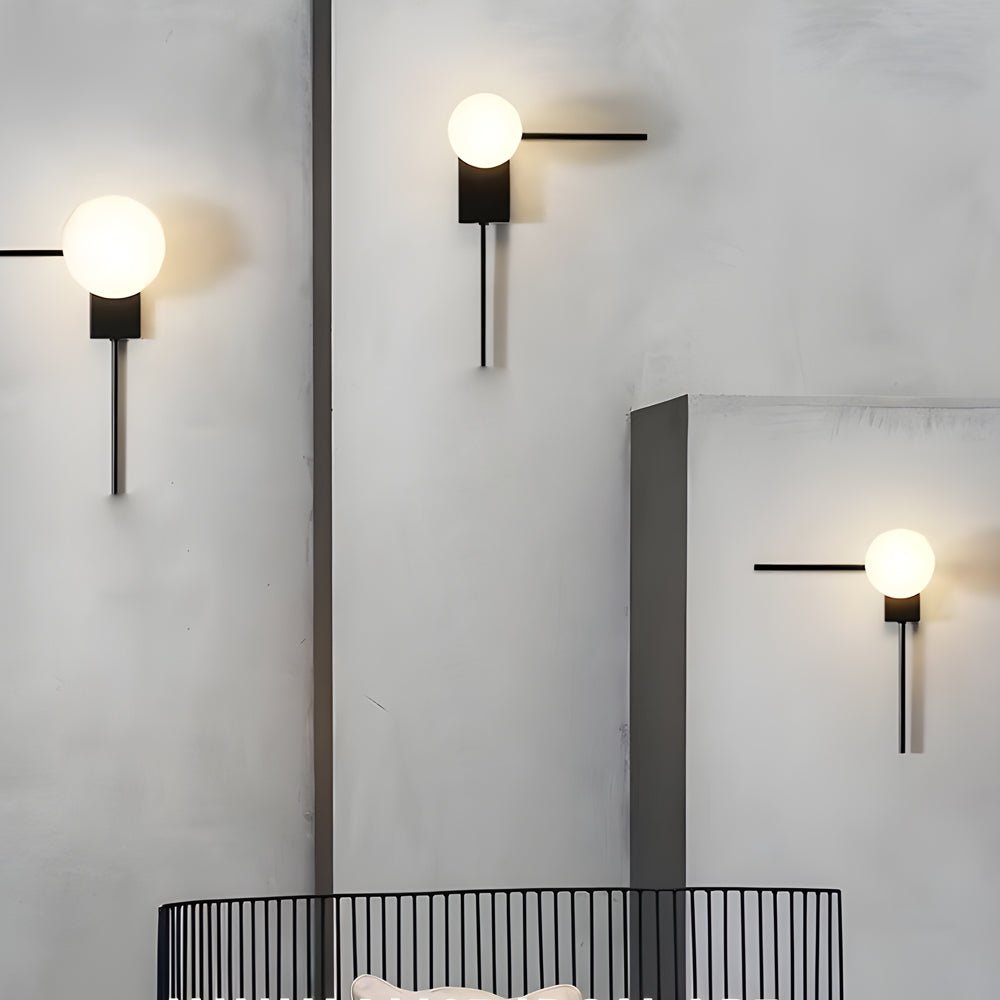 Glass Ball Linear Wall Sconce — Iron and Glass, Modern Minimalist, Hardwired, 3000K Warm White