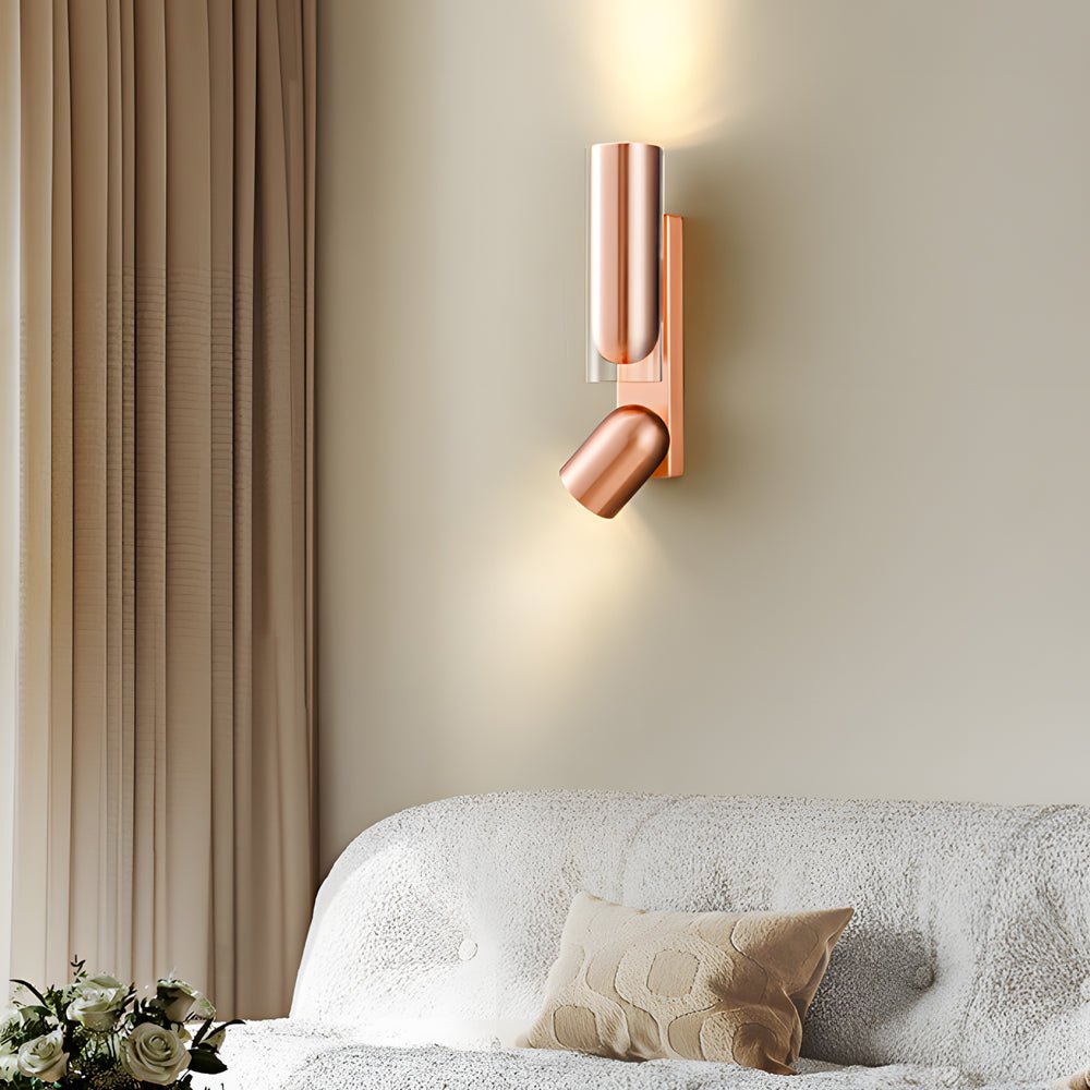 Modern Cylinder Up/Down Wall Sconce — Iron and Glass, Adjustable 350°, GU10, Gray or Red Copper