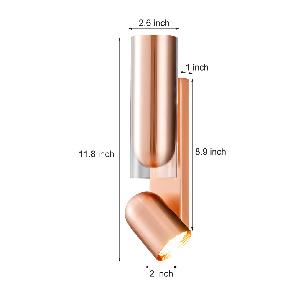 Modern Cylinder Up/Down Wall Sconce — Iron and Glass, Adjustable 350°, GU10, Gray or Red Copper