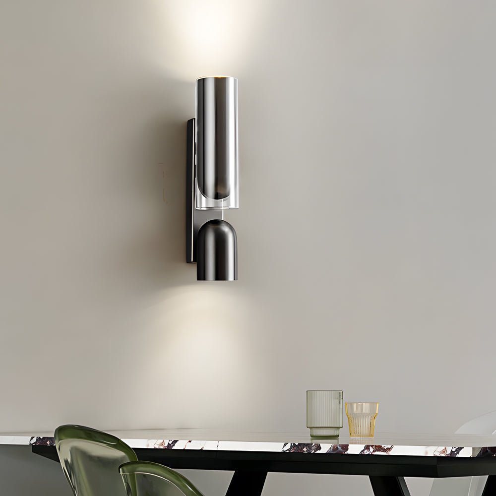 Modern Cylinder Up/Down Wall Sconce — Iron and Glass, Adjustable 350°, GU10, Gray or Red Copper