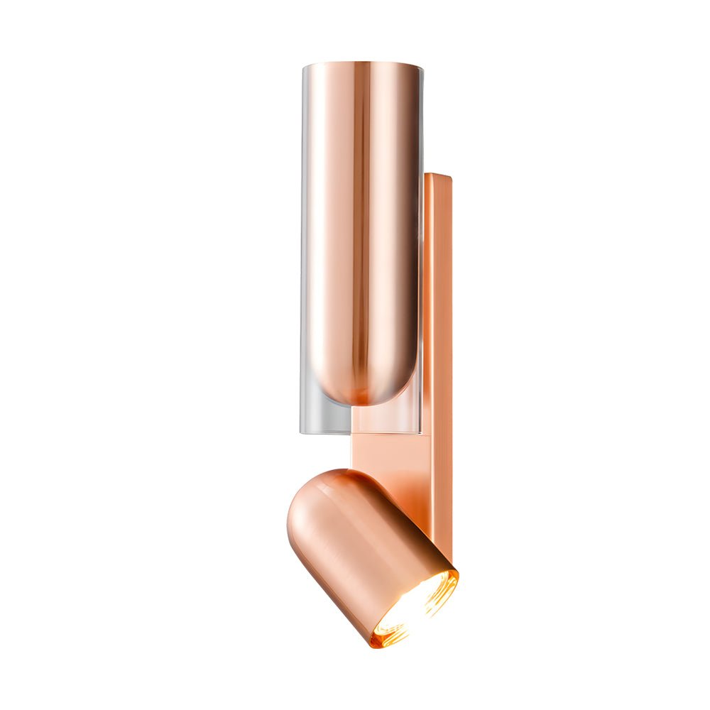 Modern Cylinder Up/Down Wall Sconce — Iron and Glass, Adjustable 350°, GU10, Gray or Red Copper
