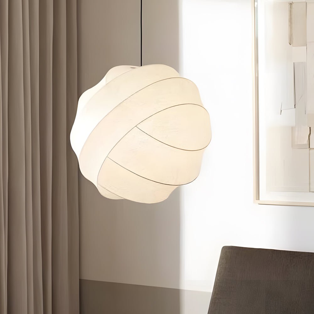 Wabi-Sabi Silk Fabric Ball Chandelier — Iron, Minimalist, 3000K LED, Available in 4 Sizes