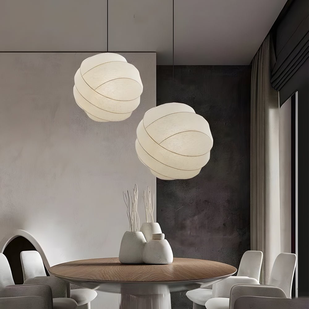 Wabi-Sabi Silk Fabric Ball Chandelier — Iron, Minimalist, 3000K LED, Available in 4 Sizes