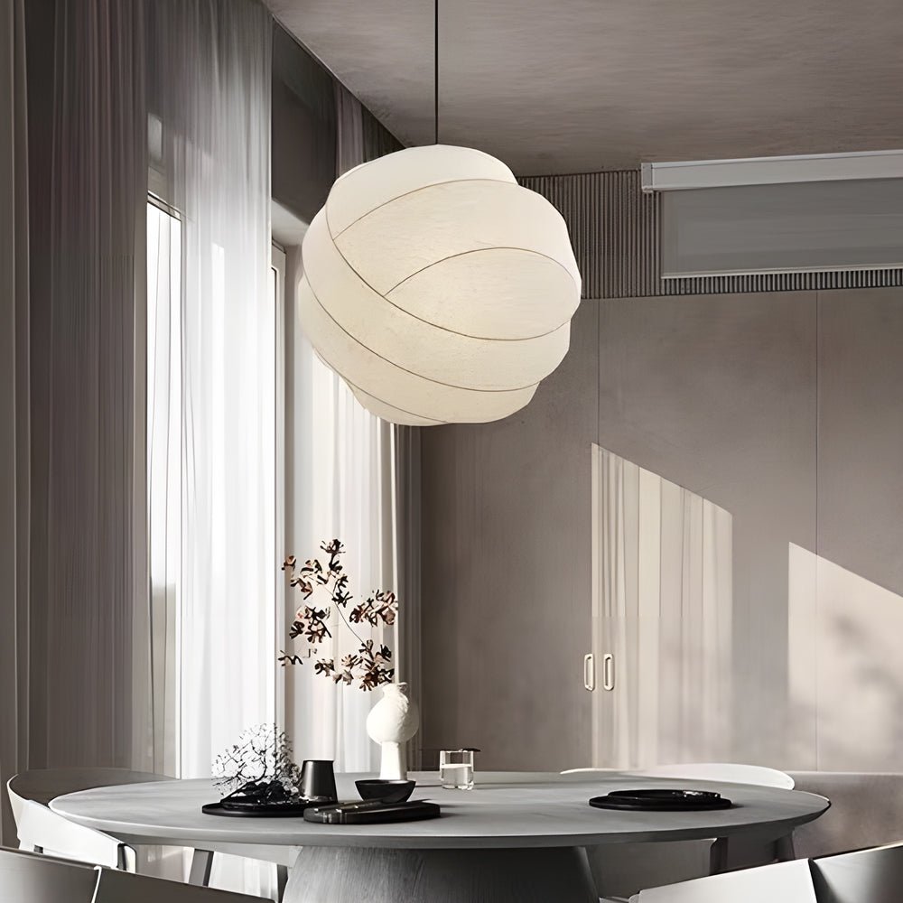 Wabi-Sabi Silk Fabric Ball Chandelier — Iron, Minimalist, 3000K LED, Available in 4 Sizes