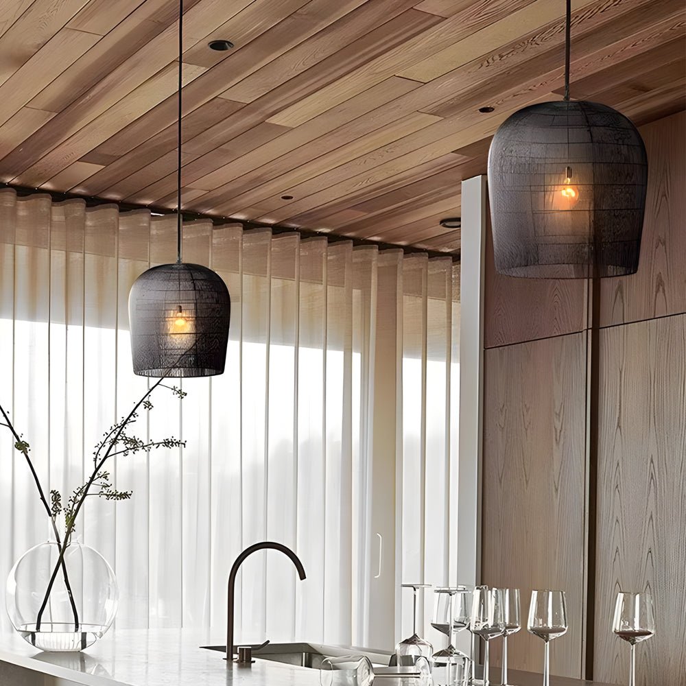 Wabi-Sabi Zen Lantern Chandelier — Woven Iron, Handcrafted, E27, 3000K Warm White, 12.2" or 20.1"