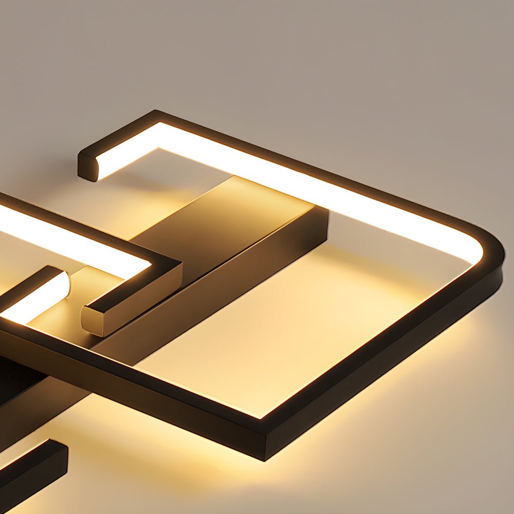 Modern Black LED Ceiling Lights with Simple Lines Square Frame and 3-Step Dimming