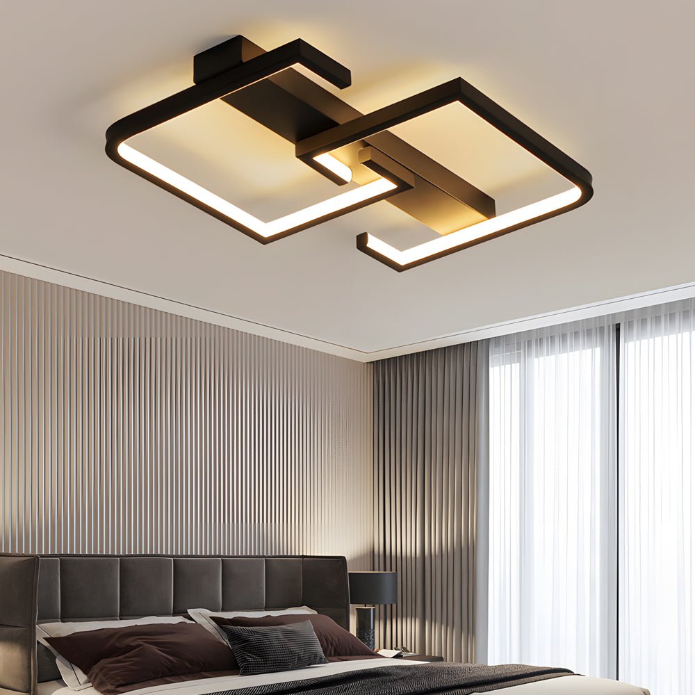 Modern Black LED Ceiling Lights with Simple Lines Square Frame and 3-Step Dimming