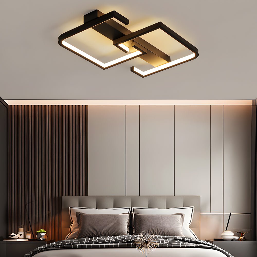 Modern Black LED Ceiling Lights with Simple Lines Square Frame and 3-Step Dimming