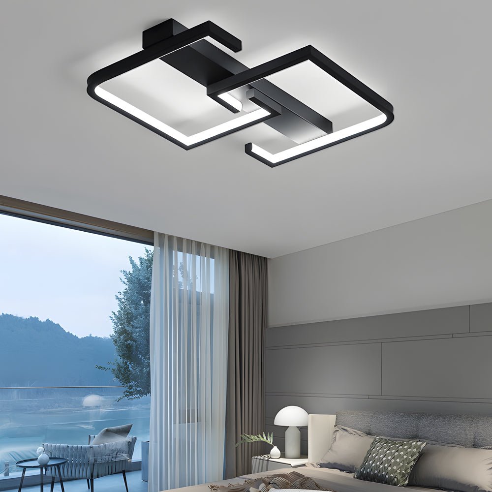 Modern Black LED Ceiling Lights with Simple Lines Square Frame and 3-Step Dimming