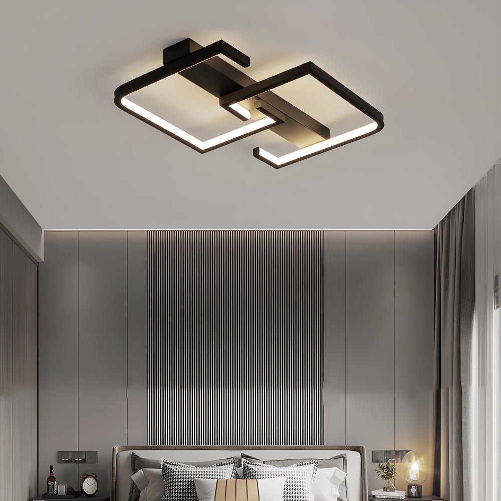 Modern Black LED Ceiling Lights with Simple Lines Square Frame and 3-Step Dimming