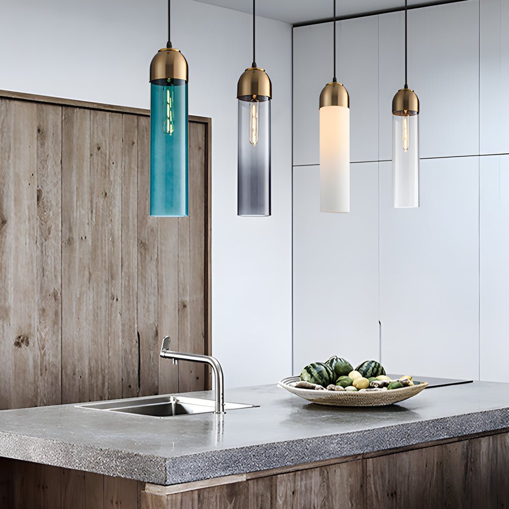 Long Tube Glass Bottle Mini Pendant — Modern, LED 3000K Warm White, Hardwired, 3.9" × 15.7"
