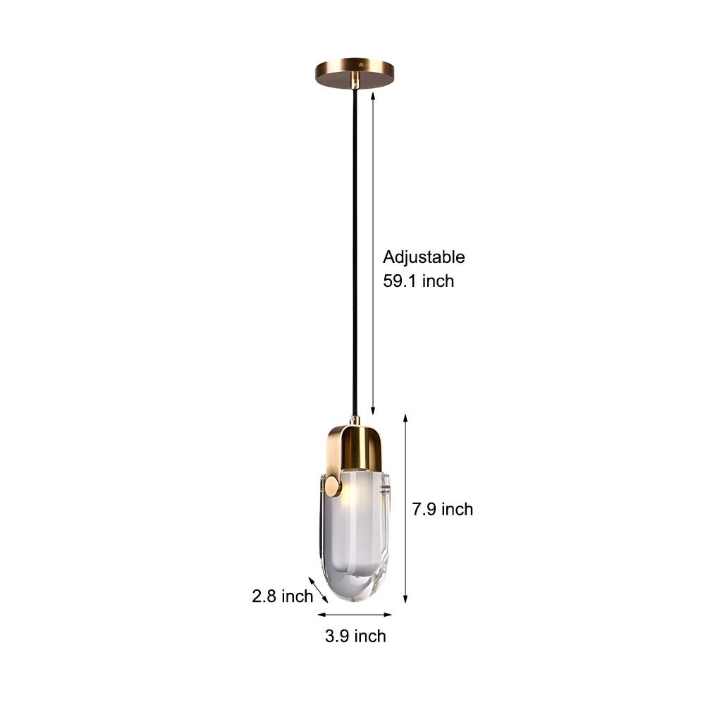 Modern Crystal Mini Pendant — Copper Finish, E14, 3-Step Dimming, 59" Adjustable Cord