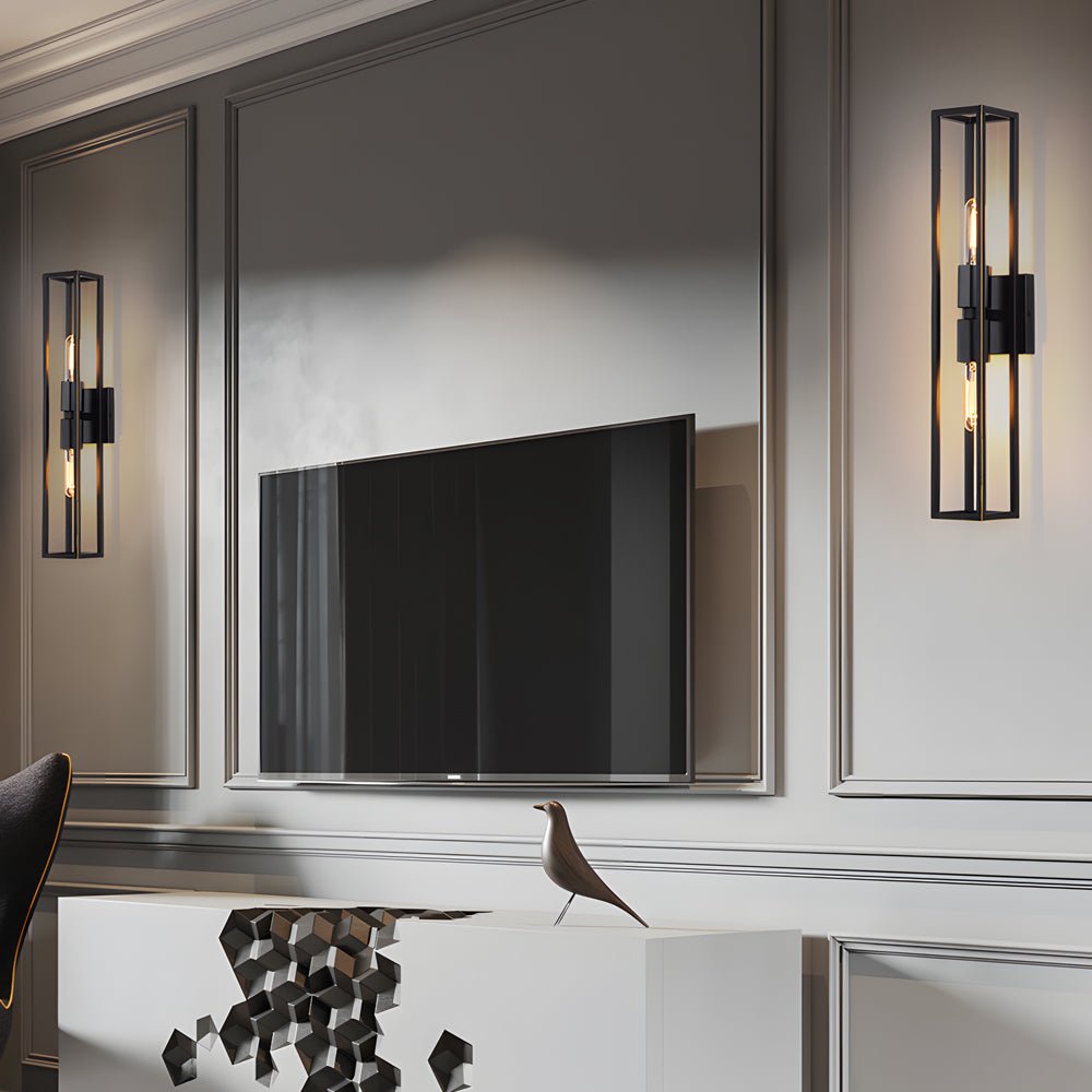 Rectangular Up/Down Wall Sconce — Metal Frame, Glass Shade, E27, 2-Light, 3000K