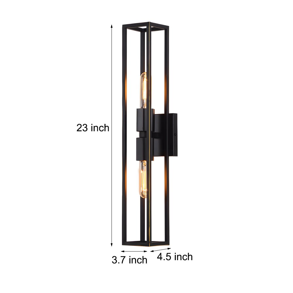 Rectangular Up/Down Wall Sconce — Metal Frame, Glass Shade, E27, 2-Light, 3000K