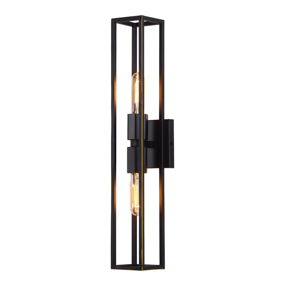 Rectangular Up/Down Wall Sconce — Metal Frame, Glass Shade, E27, 2-Light, 3000K