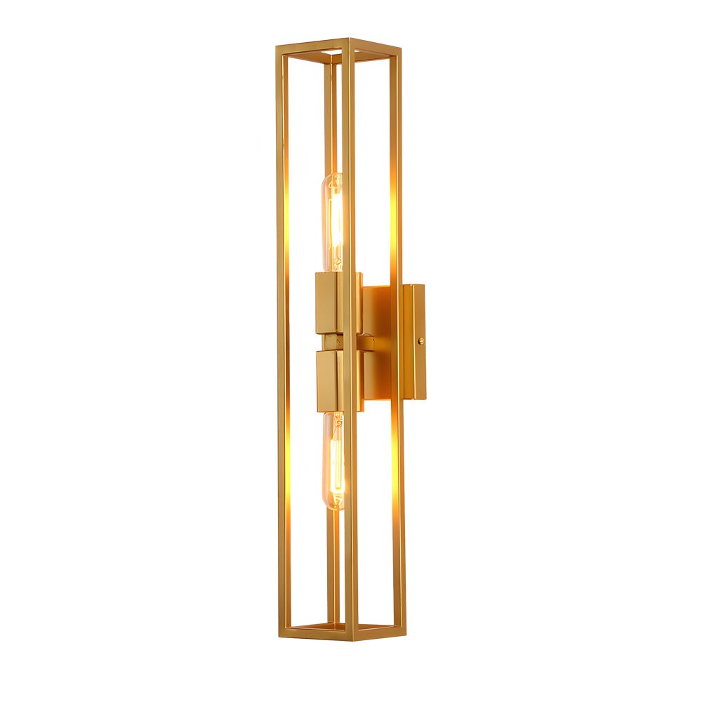 Rectangular Up/Down Wall Sconce — Metal Frame, Glass Shade, E27, 2-Light, 3000K