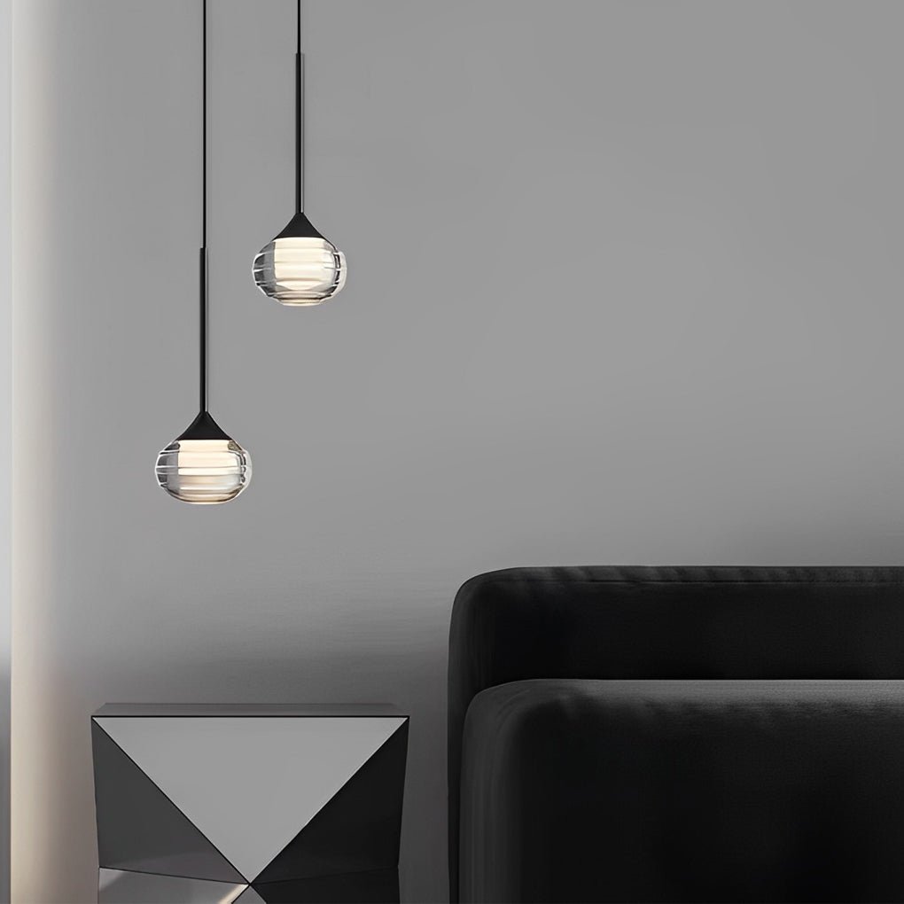 Screw-Thread Acrylic Ball Mini Pendant — Transparent + Black, LED 3000K, Adjustable 98.4" Cord
