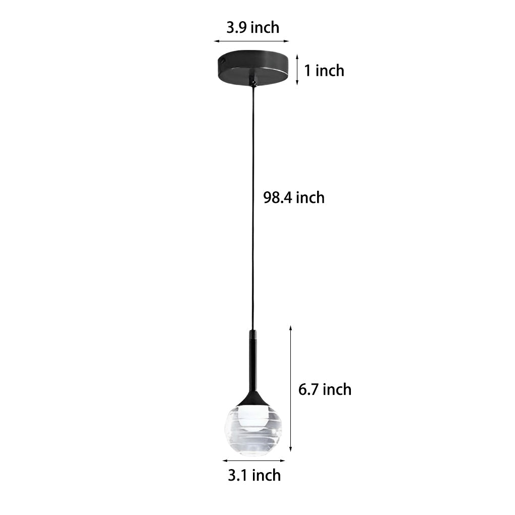 Screw-Thread Acrylic Ball Mini Pendant — Transparent + Black, LED 3000K, Adjustable 98.4" Cord