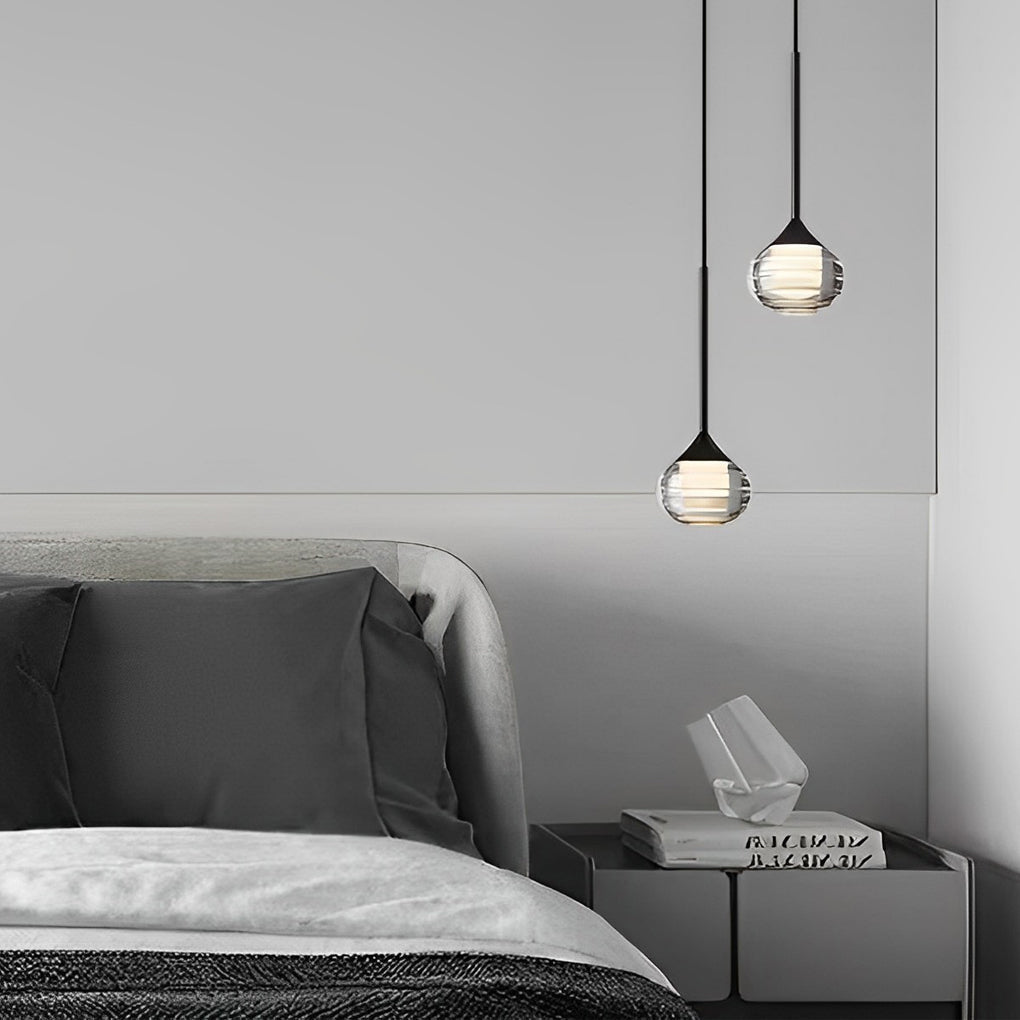 Screw-Thread Acrylic Ball Mini Pendant — Transparent + Black, LED 3000K, Adjustable 98.4" Cord
