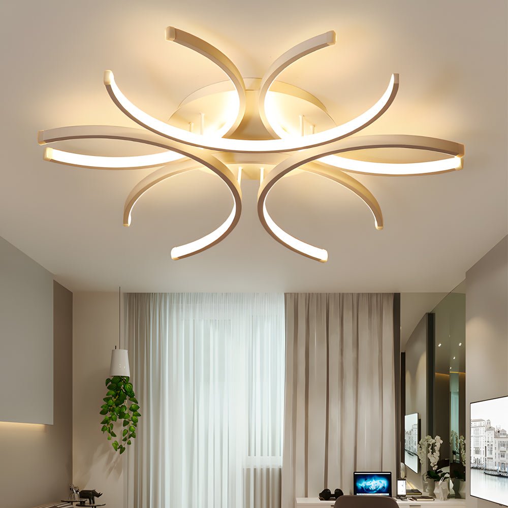 Semi-Circle Flower LED Flush Mount — Aluminum, Dimmable 3000K–6000K, Remote Control, 23.6" or 31.5"