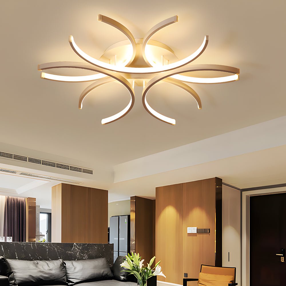 Semi-Circle Flower LED Flush Mount — Aluminum, Dimmable 3000K–6000K, Remote Control, 23.6" or 31.5"
