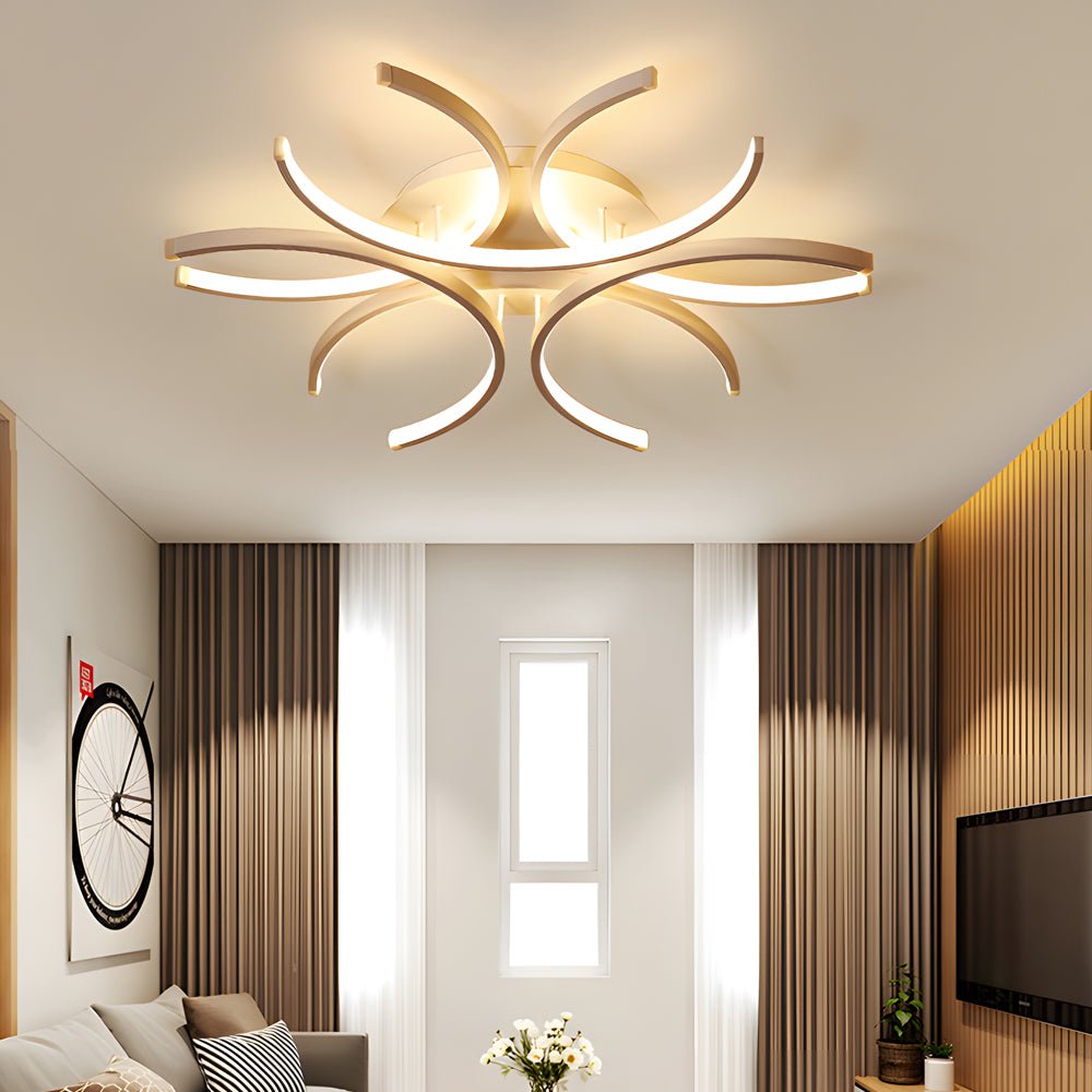 Semi-Circle Flower LED Flush Mount — Aluminum, Dimmable 3000K–6000K, Remote Control, 23.6" or 31.5"