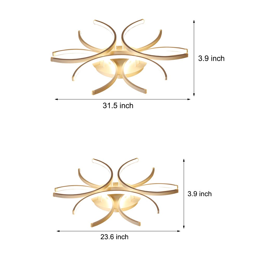 Semi-Circle Flower LED Flush Mount — Aluminum, Dimmable 3000K–6000K, Remote Control, 23.6" or 31.5"