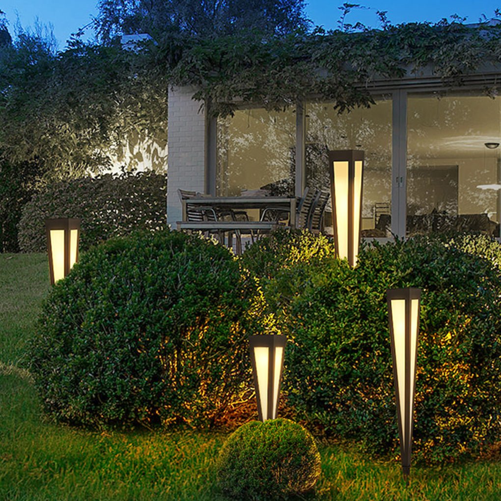 Square-Top Conical Bollard Path Light — Aluminum & Acrylic, Adjustable RGB Solar LED, 17.7" / 24.4" / 47.2"