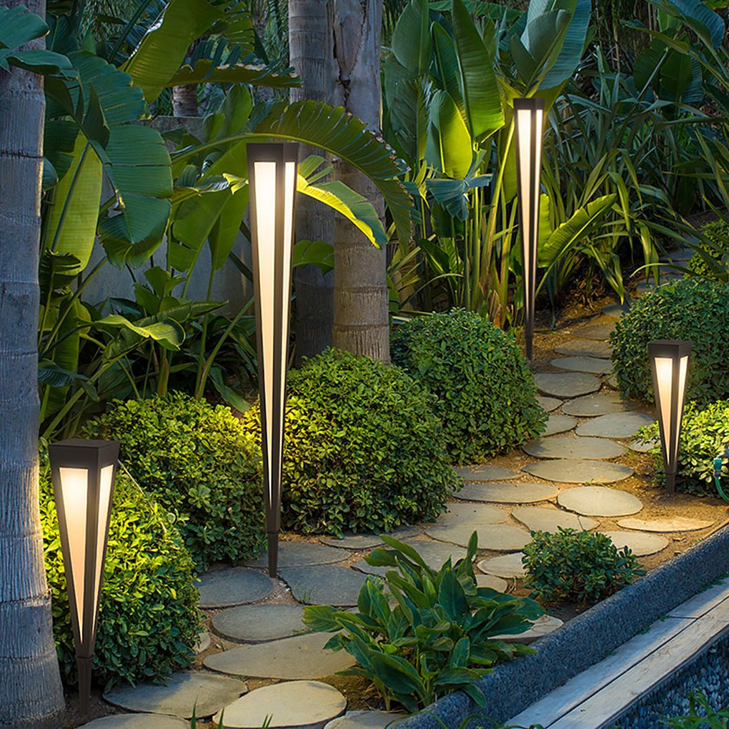 Square-Top Conical Bollard Path Light — Aluminum & Acrylic, Adjustable RGB Solar LED, 17.7" / 24.4" / 47.2"