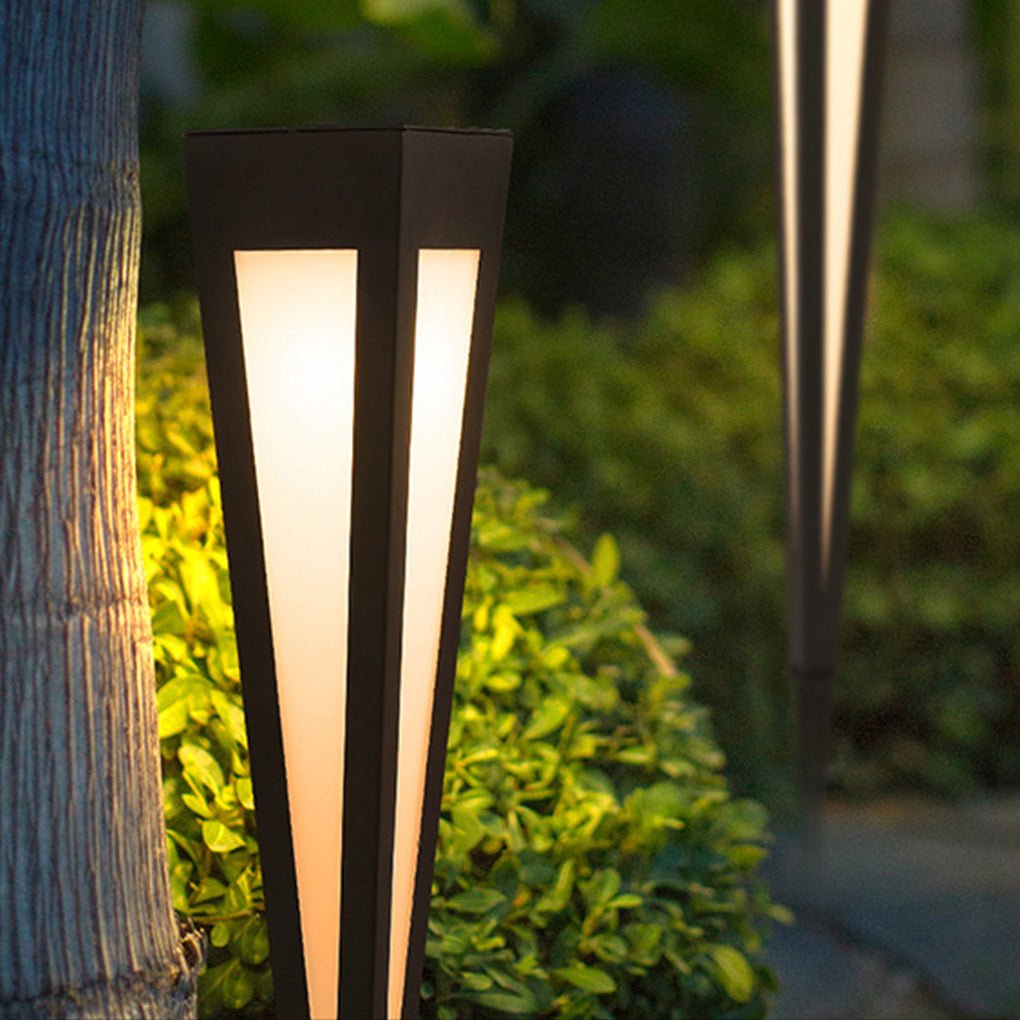 Square-Top Conical Bollard Path Light — Aluminum & Acrylic, Adjustable RGB Solar LED, 17.7" / 24.4" / 47.2"