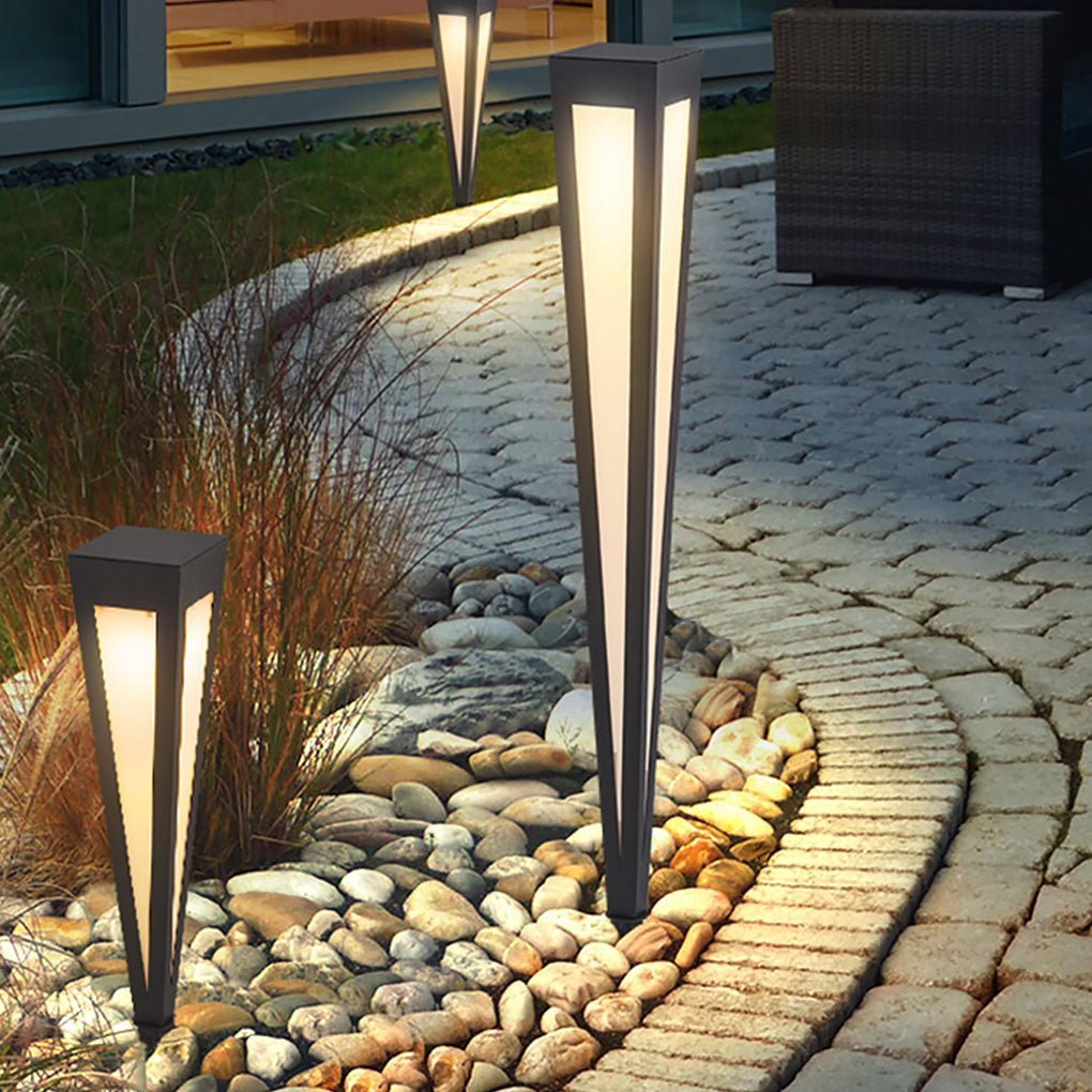 Square-Top Conical Bollard Path Light — Aluminum & Acrylic, Adjustable RGB Solar LED, 17.7" / 24.4" / 47.2"