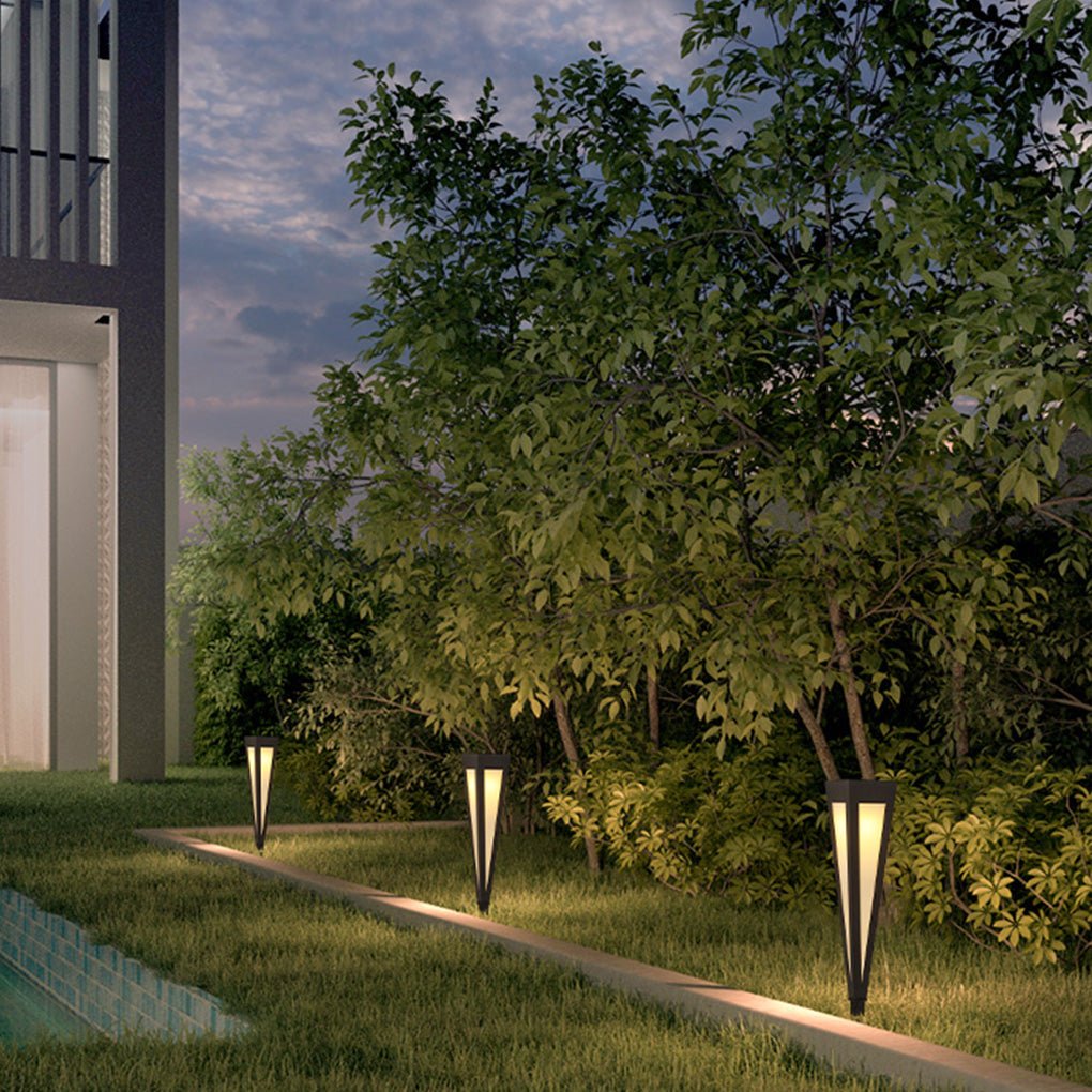 Square-Top Conical Bollard Path Light — Aluminum & Acrylic, Adjustable RGB Solar LED, 17.7" / 24.4" / 47.2"