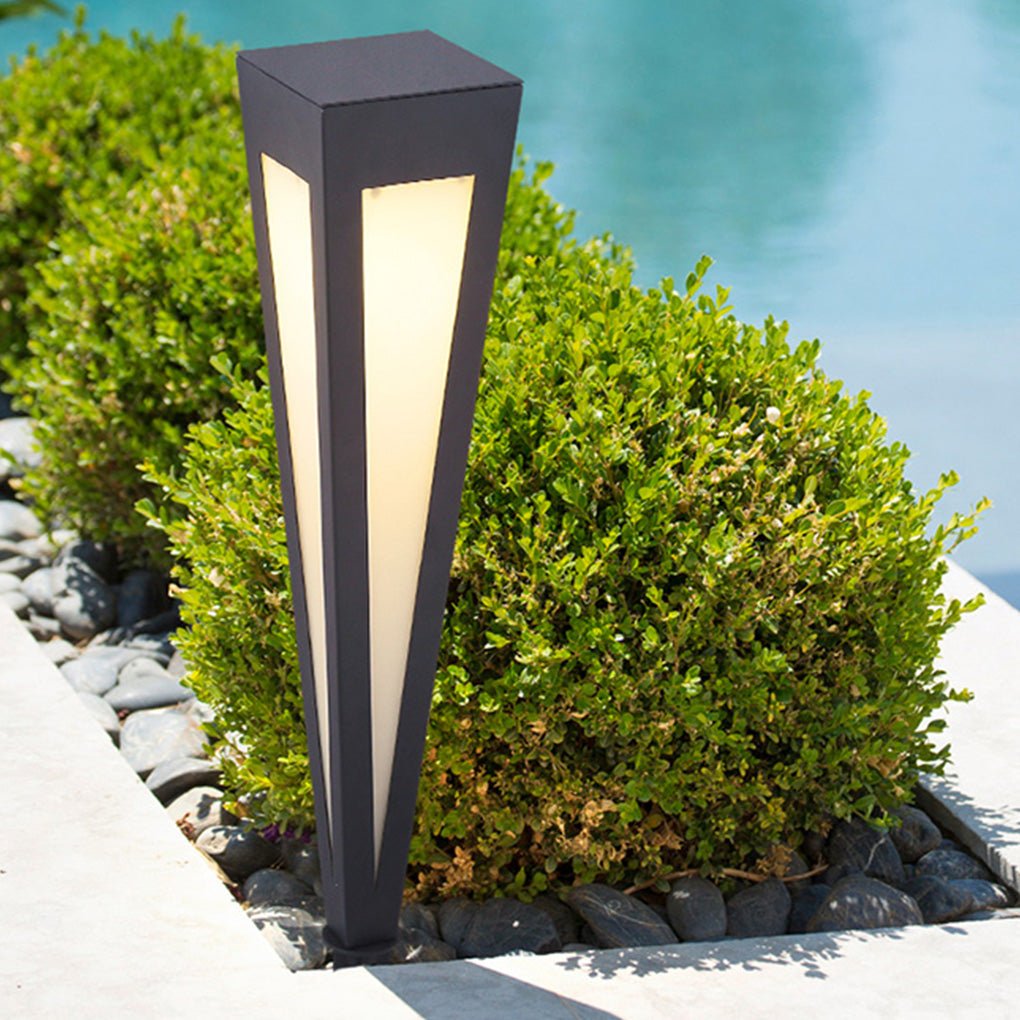 Square-Top Conical Bollard Path Light — Aluminum & Acrylic, Adjustable RGB Solar LED, 17.7" / 24.4" / 47.2"