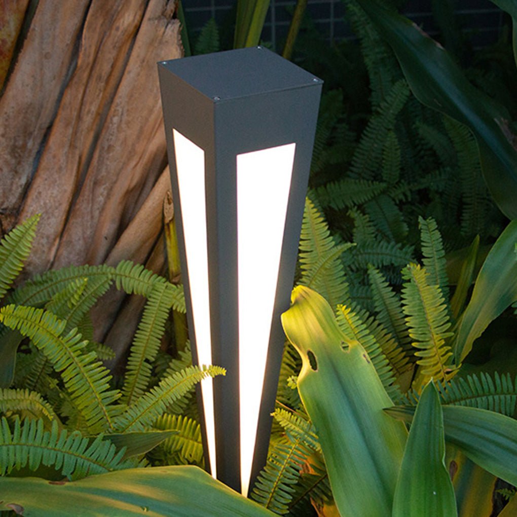 Square-Top Conical Bollard Path Light — Aluminum & Acrylic, Adjustable RGB Solar LED, 17.7" / 24.4" / 47.2"