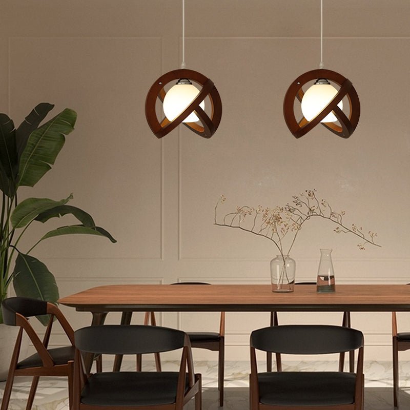 Wabi-Sabi Mini Pendant Light — Black Walnut and Glass, Three-Step LED Dimming, 9.8" Diameter